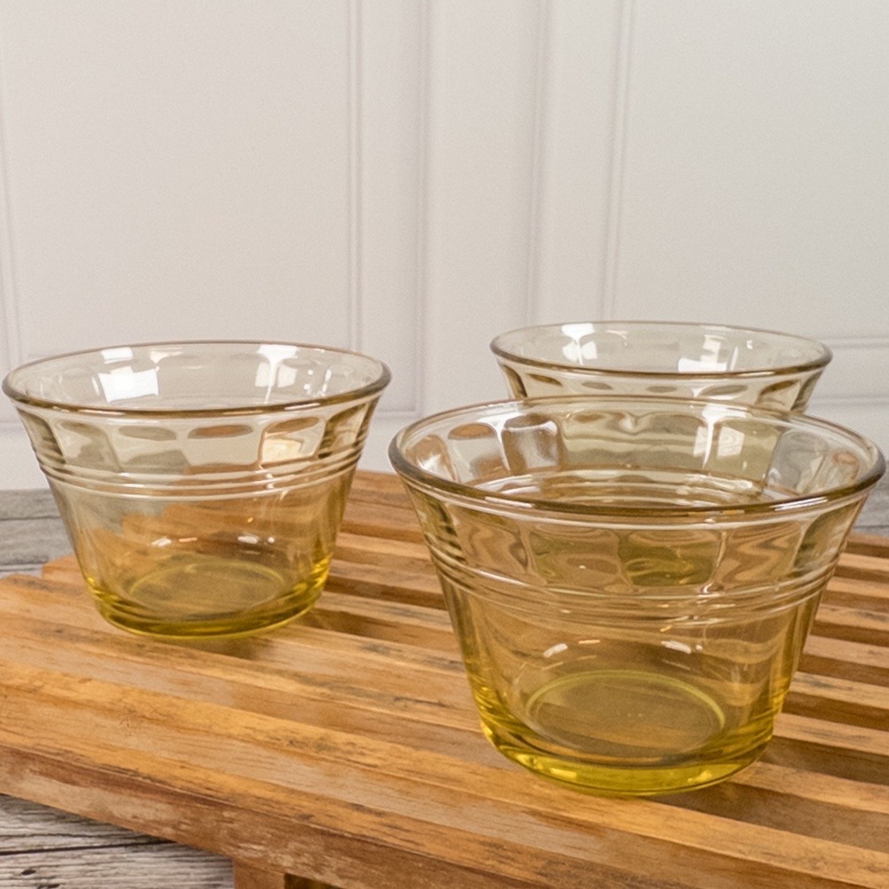 Vintage Yellow Glass Custard Cups Set of 3 Made in Mexico Amber Prep Bowls